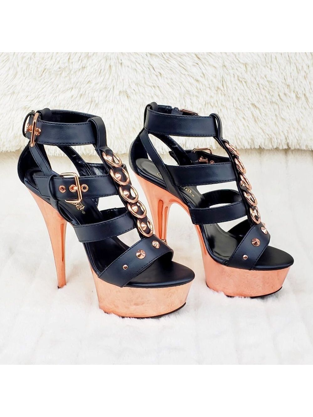 Delight 658 Rose Gold High Heel Platform Cage Sandals Shoes - Picture 14 of 14
